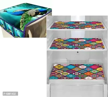 Combo  Fridge cover with Fridge mat set of  03 pcs-thumb0