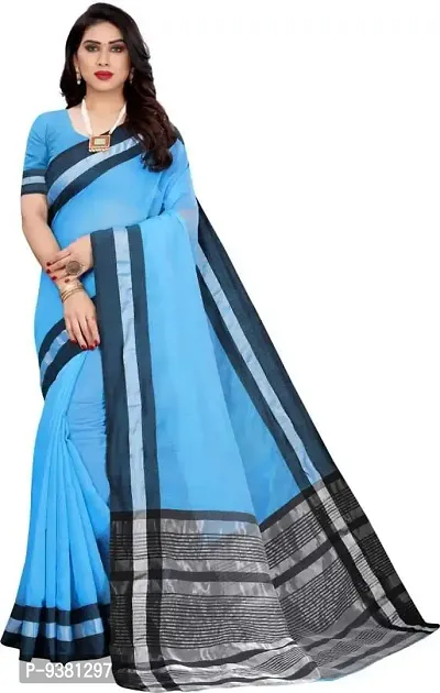 ARRA ENTERPRISE Women's Cotton 5.5 Meter Saree with jacquard Unstitched Blouse Piece [Blue]