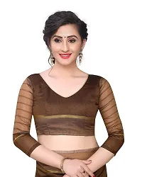 ARRA ENTERPRISE Women's Cotton 5.5 Meter Saree with jacquard Unstitched Blouse Piece {Brown}-thumb1