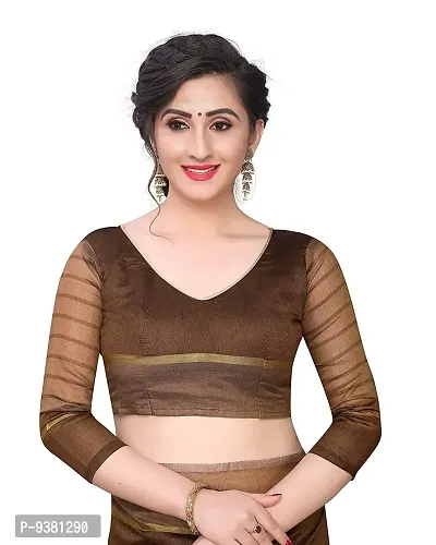 ARRA ENTERPRISE Women's Cotton 5.5 Meter Saree with jacquard Unstitched Blouse Piece {Brown}-thumb2