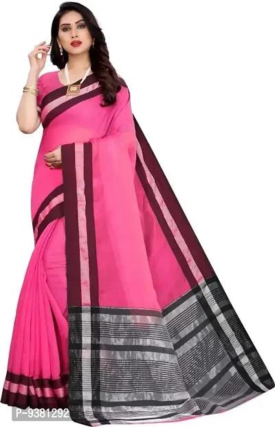 ARRA ENTERPRISE Women's Cotton 5.5 Meter Saree with jacquard Unstitched Blouse Piece [Pink]