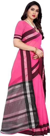 ARRA ENTERPRISE Women's Cotton 5.5 Meter Saree with jacquard Unstitched Blouse Piece [Pink]-thumb1