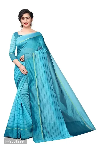 ARRA ENTERPRISE Women's Cotton 5.5 Meter Saree with jacquard Unstitched Blouse Piece {Light Blue}