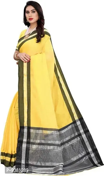 ARRA ENTERPRISE Women's Cotton 5.5 Meter Saree with jacquard Unstitched Blouse Piece [Yellow]-thumb4