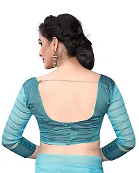 ARRA ENTERPRISE Women's Cotton 5.5 Meter Saree with jacquard Unstitched Blouse Piece {Light Blue}-thumb2