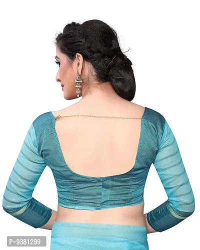 ARRA ENTERPRISE Women's Cotton 5.5 Meter Saree with jacquard Unstitched Blouse Piece {Light Blue}-thumb3