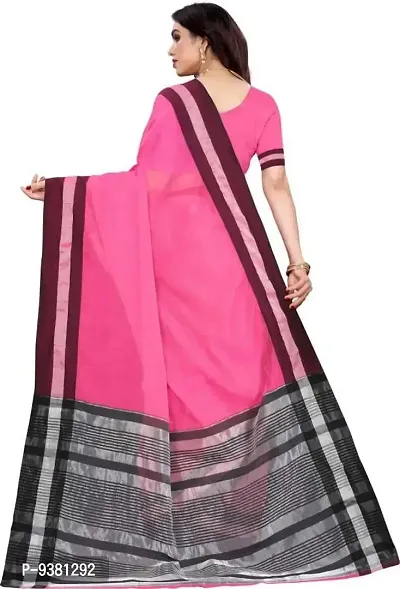 ARRA ENTERPRISE Women's Cotton 5.5 Meter Saree with jacquard Unstitched Blouse Piece [Pink]-thumb4