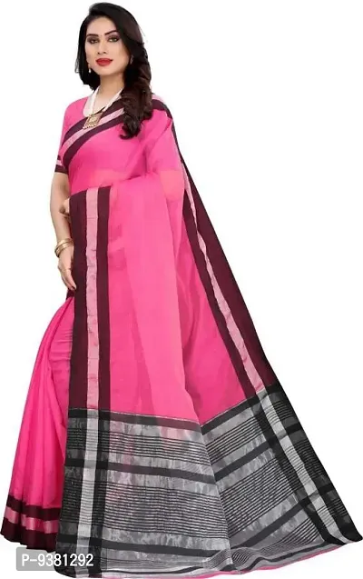 ARRA ENTERPRISE Women's Cotton 5.5 Meter Saree with jacquard Unstitched Blouse Piece [Pink]-thumb3