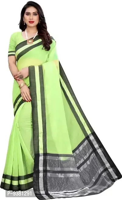 ARRA ENTERPRISE Women's Cotton 5.5 Meter Saree with jacquard Unstitched Blouse Piece [Green]