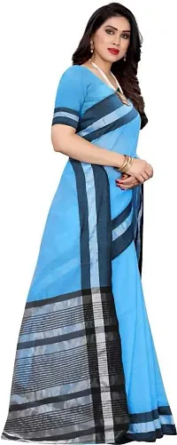 ARRA ENTERPRISE Women's Cotton 5.5 Meter Saree with jacquard Unstitched Blouse Piece [Blue]-thumb2