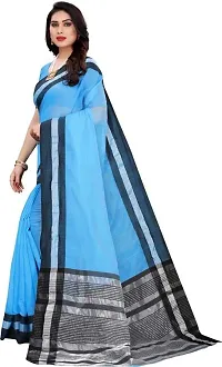 ARRA ENTERPRISE Women's Cotton 5.5 Meter Saree with jacquard Unstitched Blouse Piece [Blue]-thumb1