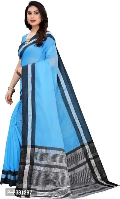 ARRA ENTERPRISE Women's Cotton 5.5 Meter Saree with jacquard Unstitched Blouse Piece [Blue]-thumb2