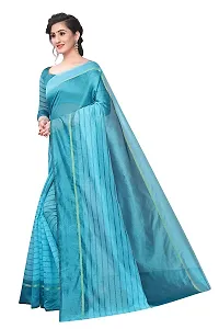 ARRA ENTERPRISE Women's Cotton 5.5 Meter Saree with jacquard Unstitched Blouse Piece {Light Blue}-thumb3