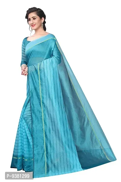 ARRA ENTERPRISE Women's Cotton 5.5 Meter Saree with jacquard Unstitched Blouse Piece {Light Blue}-thumb4