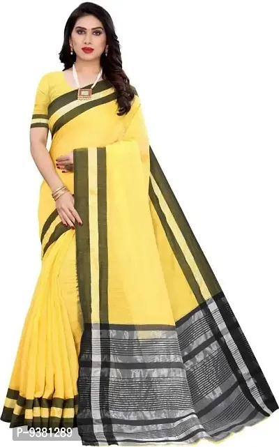 ARRA ENTERPRISE Women's Cotton 5.5 Meter Saree with jacquard Unstitched Blouse Piece [Yellow]-thumb0