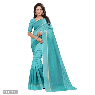 ARRA ENTERPRISE Women's Cotton 5.5 Meter Saree with jacquard Unstitched Blouse Piece {Sky Blue}-thumb0