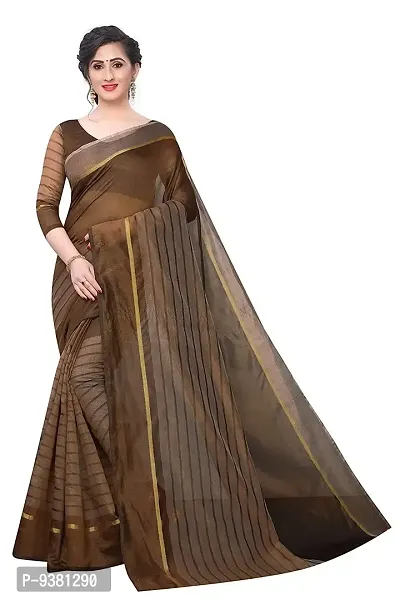 ARRA ENTERPRISE Women's Cotton 5.5 Meter Saree with jacquard Unstitched Blouse Piece {Brown}-thumb0