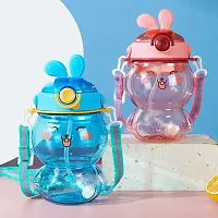 Jesal BPA free cute bunny children kids plastic water bottle with straw and strap 535 ml  (Multicolor)-thumb3