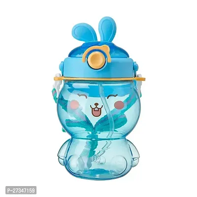 Jesal BPA free cute bunny children kids plastic water bottle with straw and strap 535 ml-thumb0