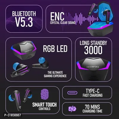 TECHFIRE Bullets Headphones- 121 with Beast Mode(40ms Low Latency),RGB LEDs  40 Hours Playback Bluetooth Headset-thumb3