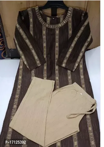 Beautiful Straight Multicoloured Striped Cotton Kurta with Pant-thumb0