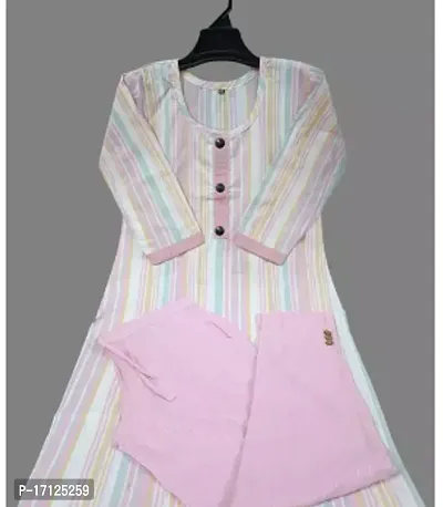 Beautiful Straight Multicoloured Striped Cotton Kurta with Pant-thumb0