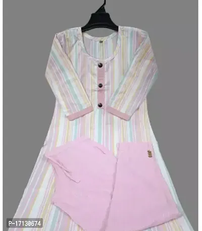 Beautiful Straight Multicoloured Striped Cotton Kurta with Pant-thumb0