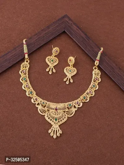 Stylish Golden Brass Jewellery Set For Women-thumb0