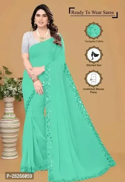 Stylish Green Georgette Saree With Blouse Piece For Women