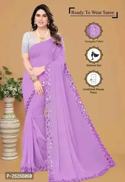 Stylish Purple Georgette Saree With Blouse Piece For Women