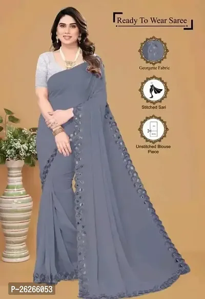 Stylish Grey Georgette Saree With Blouse Piece For Women