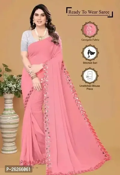 Stylish Peach Georgette Saree With Blouse Piece For Women