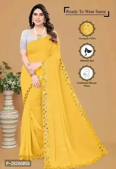 Stylish Yellow Georgette Saree With Blouse Piece For Women-thumb0