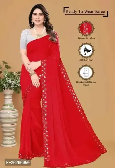 Stylish Red Georgette Saree With Blouse Piece For Women