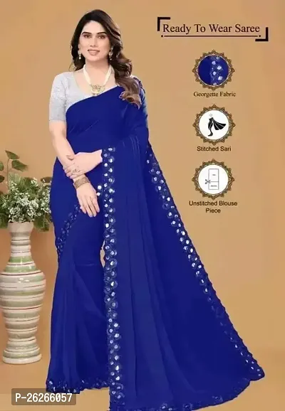 Stylish Blue Georgette Saree With Blouse Piece For Women