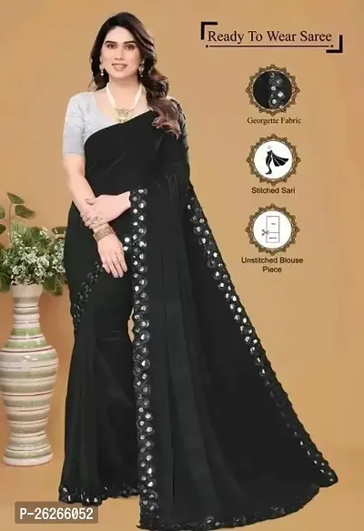 Stylish Black Georgette Saree With Blouse Piece For Women