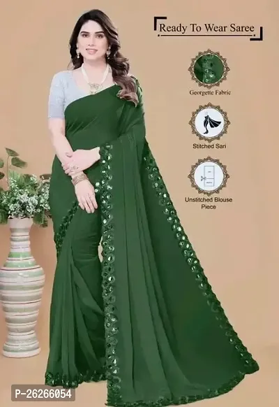 Stylish Green Georgette Saree With Blouse Piece For Women