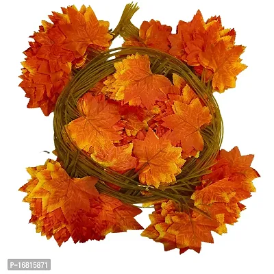 Artificial Wall Hanging Orange Colour Money Plant Creeper for Decor of Home,Interior,Balcony,Office,Festival and Other Occasions (Pack of 2),60 Leaves, 7ft