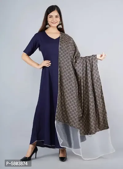 Women's Rayon Gown For Women (Navy Blue)-thumb0