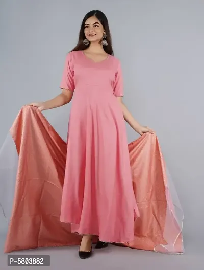 Kaynat Women's Rayon Gown For Women (Peach)