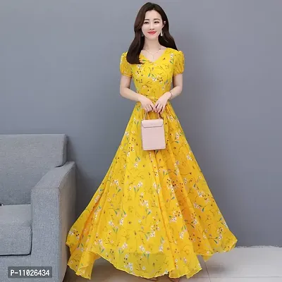 Trendy Women Yellow Georgette Dress For Women-thumb0