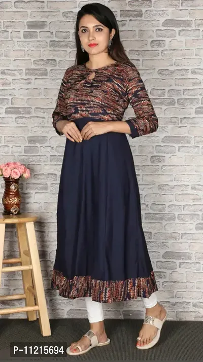 Stylish Crepe Paisley Blue Kurta For Women-thumb0