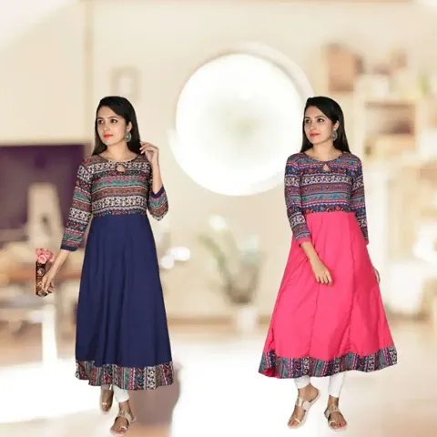 Stylish Fancy Crepe Anarkali Kurti Combo For Women Pack Of 2