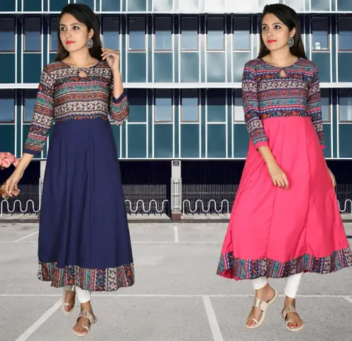 Stylish Crepe Printed Anarkali Kurti - Pack of 2