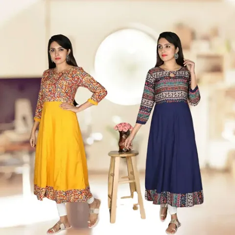 Stylish Fancy Crepe Anarkali Kurti Combo For Women Pack Of 2