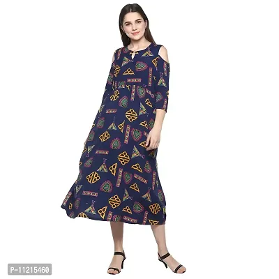 Trendy Women Beautiful Navy Blue Printed A-Line Crepe Kurta