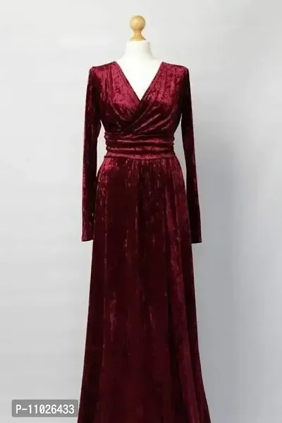 Beautiful Maroon Long Velvet Dress For Women-thumb0