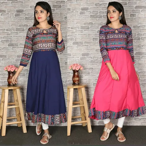 Stylish Fancy Crepe Anarkali Kurti Combo For Women Pack Of 2