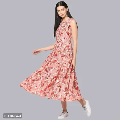 Women Crepe Floral Prints Gown Sleeve Less Key Hole Neck Dress-thumb0