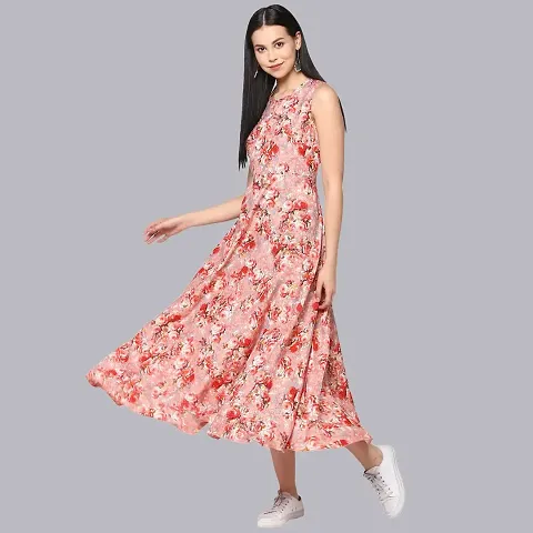 Trendy Printed Maxi Crepe Dress
